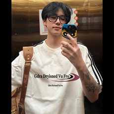 夏季美式高街重磅纯棉三条杠织带撞色男女短袖T恤STG213特P25，男装T恤，电商A486