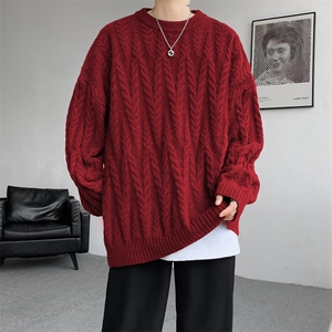 8XL-M麻花毛衣男宽松大码慵懒风情侣圆领针织衫线衣外套MY1512P65图片