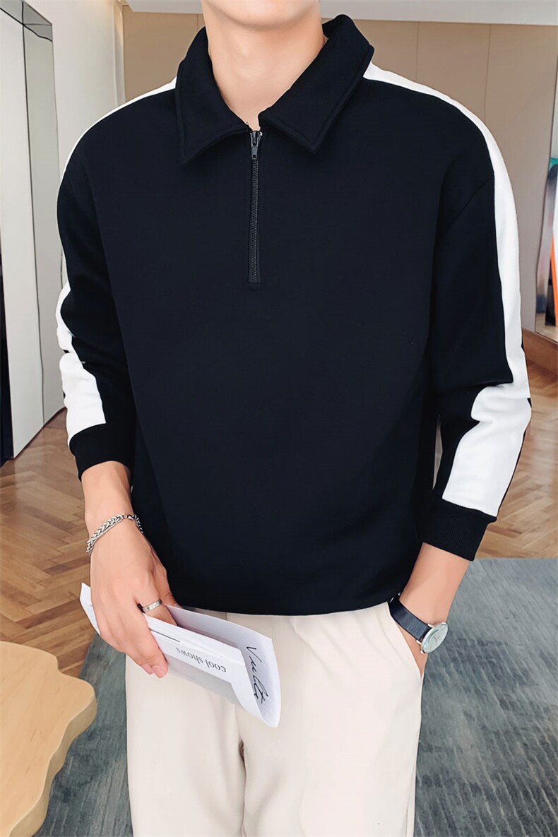 黑色2023春装社会小伙修身翻领拼色卫衣男潮WY05-P65控价98,男装卫衣,电商A108