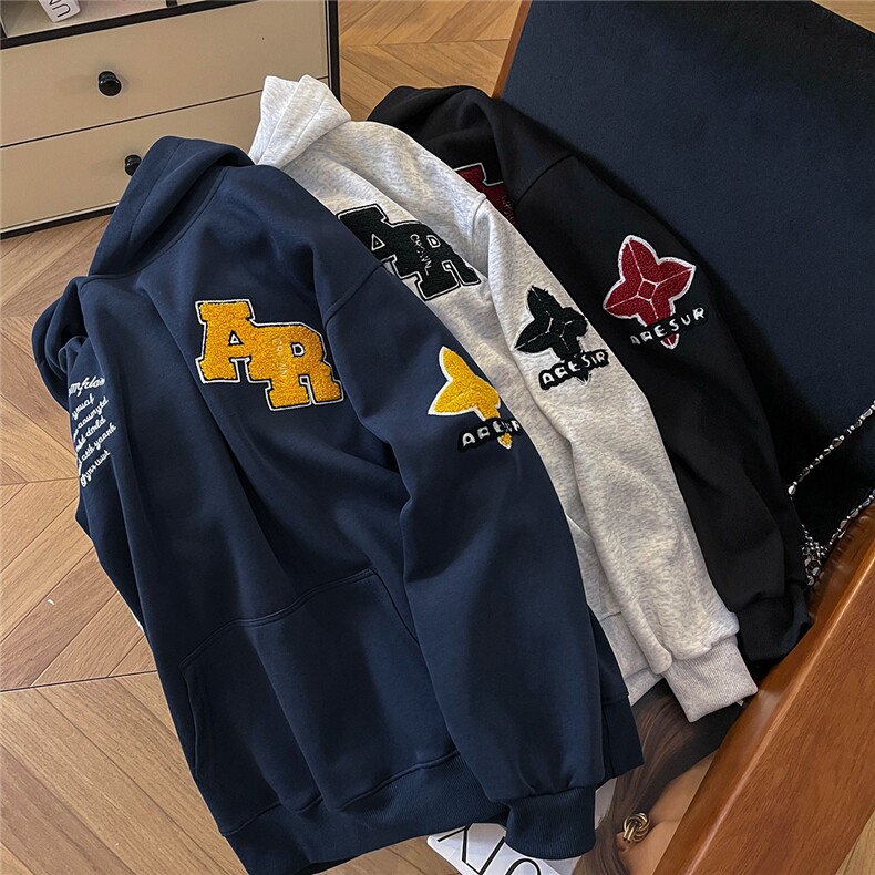 秋季重磅350克纯棉华棉连帽刺绣卫衣万针绣花外套男潮CQ7682，女装短外套，星座610B-1