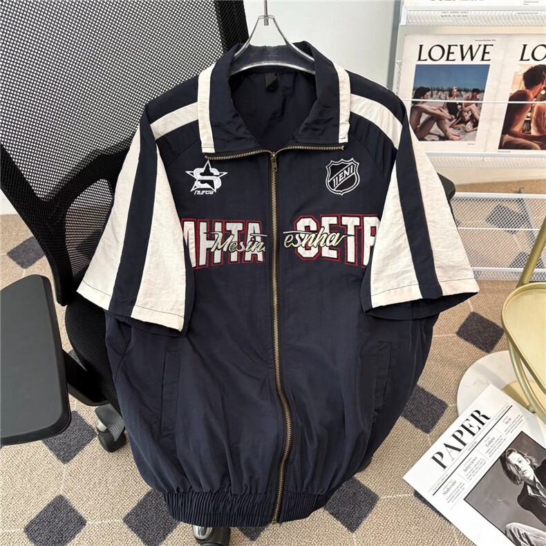 美式潮牌短袖衬衫男生高街插肩机能风机车服拉链开衫CY1136-P53图片