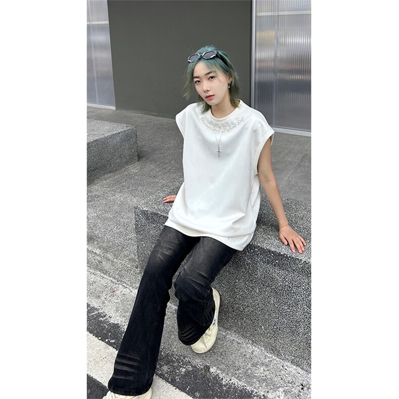 港风大码网红麂皮绒圆领无袖T恤背心男女 XZ213-T070-P35控48图片