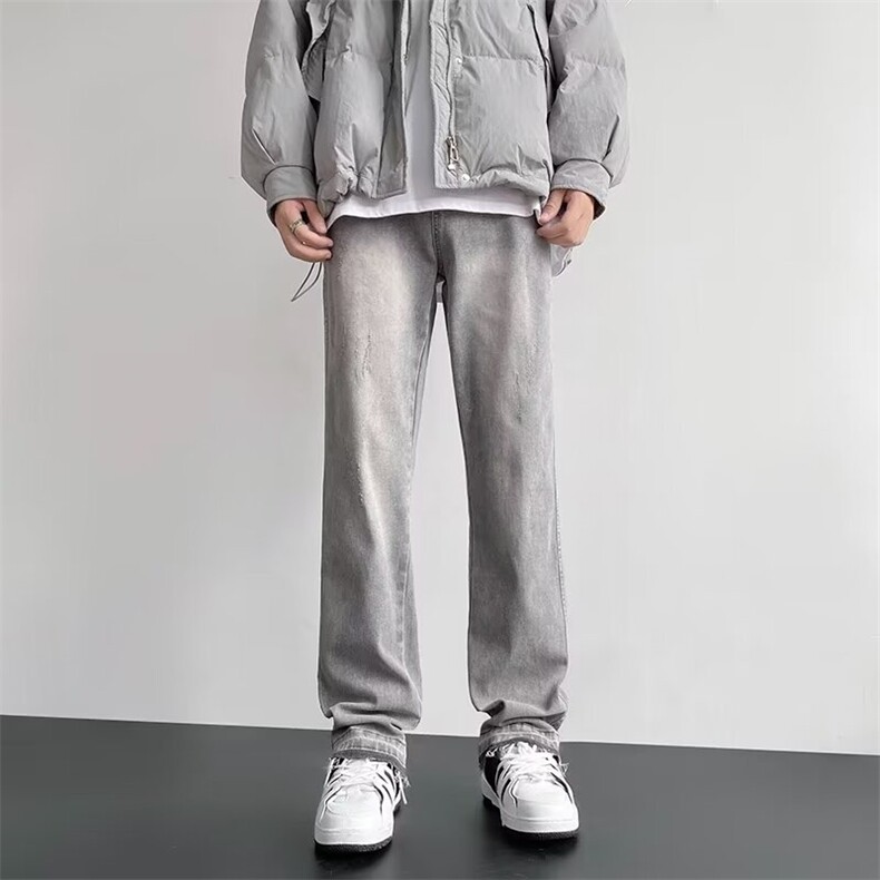 烟灰色牛仔裤男直筒修身欧美潮牌vibe男生休闲秋冬长裤23008-p56,男装牛仔裤,星座1008
