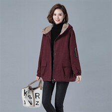 加绒加厚派克服女冬季2025新款宽松休闲连帽棉衣中年妈妈棉袄外套图片