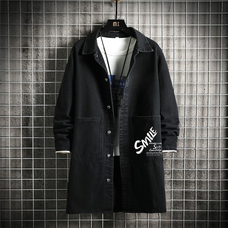 FY5007-P78M-5XL网格长款牛仔风衣男士大码外套，男装风衣，星座103A