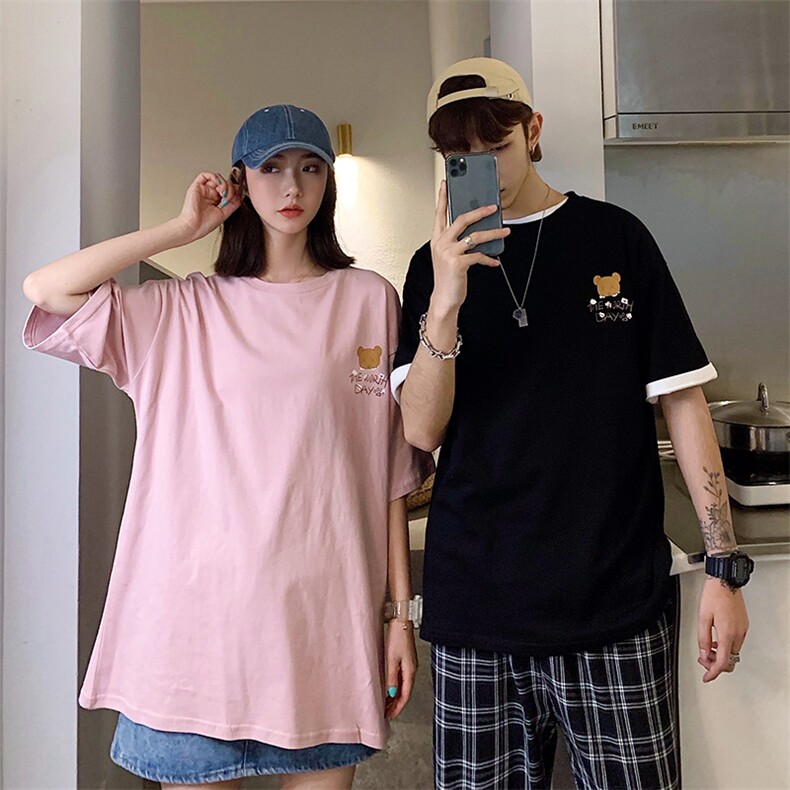 2021情侣装夏季新款小熊印花短袖T恤ins百搭宽松上衣D83女类,女装T恤,电商A335-1（原A458）