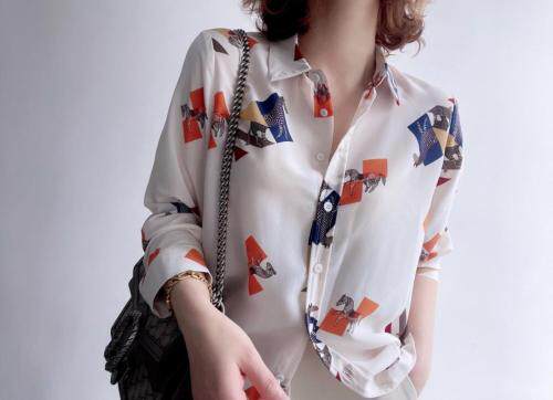 【现货】2021春季新品真丝双绉印花衬衫，女装衬衫，七七迷兰