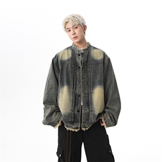 美式复古泥染做旧毛边牛仔外套男春季水洗宽松翻领夹克JK1174-P75，男装工装外套，星座1103-3