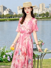 2026年女装新款潮长裙沙滩裙海边花裙子海滩仙女雪纺连衣裙，女装连衣裙，妙形