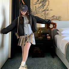 美式复古短款皮衣外套女2024秋季新款做旧减龄小个子炸街夹克上衣，女装皮衣，浙宝285（原212）