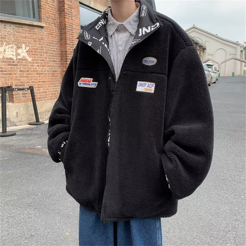 2023秋冬季新款两面穿羊羔毛外套男设计感oversize棉服W6627-P85,男装棉衣,星座512-2