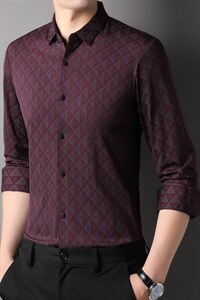 中年男士休闲衬衣2023秋季新款通过翻领上衣男装宽松免烫长袖衬衫图片