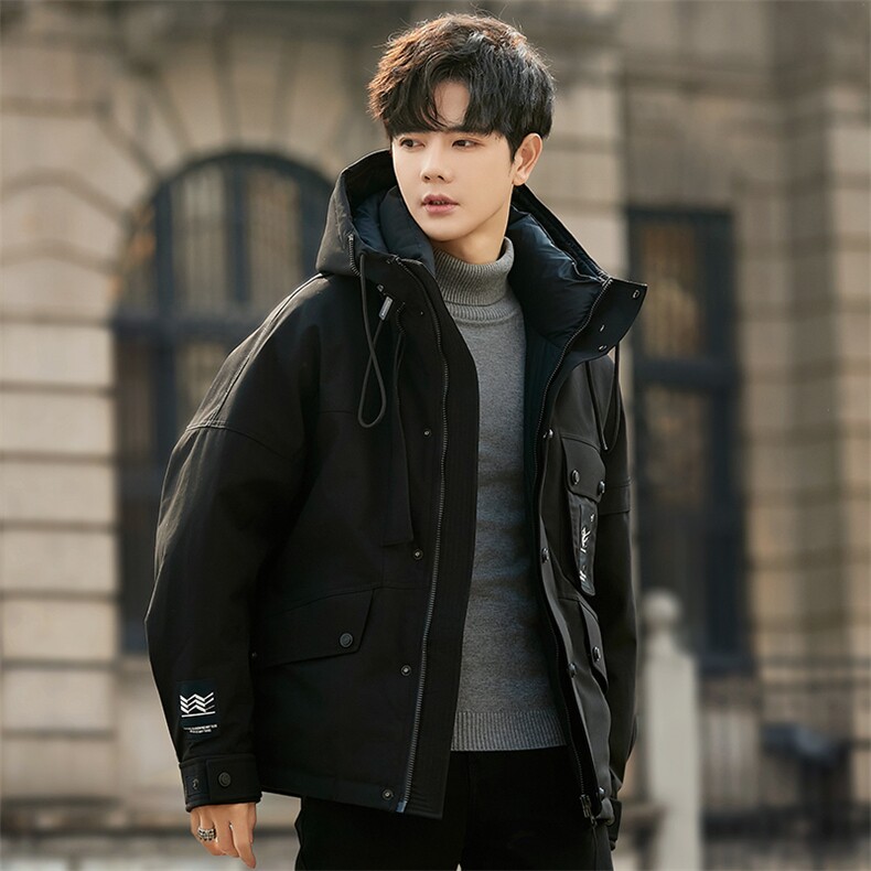 2025新款白鸭绒冬季男士连帽工装羽绒服A415-23222-P420678，男装羽绒服，电商A355（原A415）