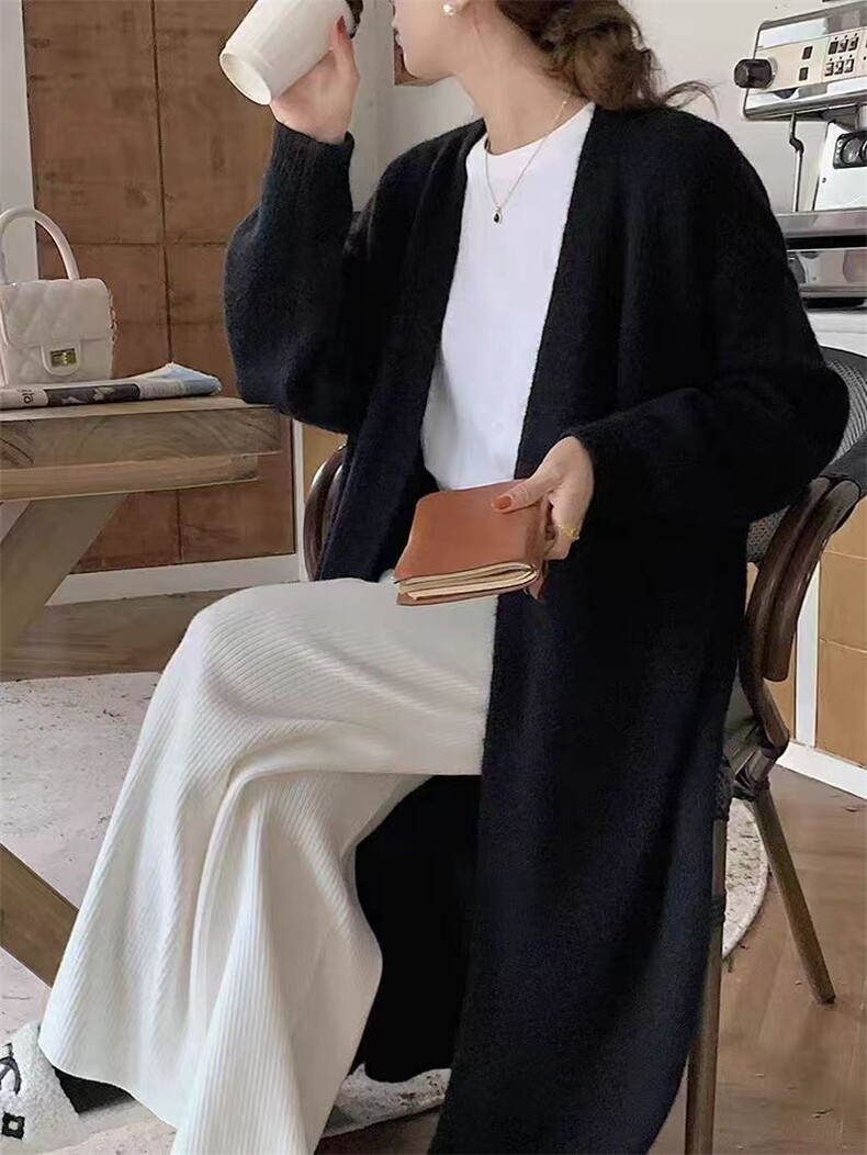 时尚百搭女士羊毛开衫秋冬必备简约长款外套,女装羊毛衫,梵泰羊绒