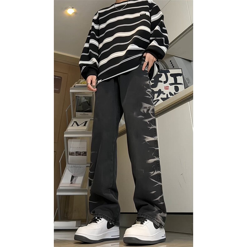 1506-1/KK331/P59美式扎染黑色牛仔裤男款显瘦显腿长欧美潮牌男女,男装牛仔裤,星座1506-1