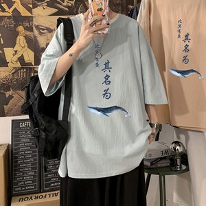 YT26261-P30 亚短袖t恤男大码五分袖男宽松七分袖 海报风图片