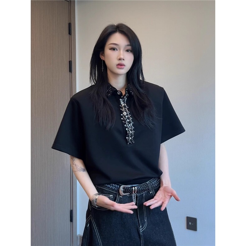 小众设计感短袖男女款夏季穿搭正肩小香风半袖翻领格子polo衫,男装Polo衫,星座506A