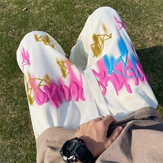 春秋发泡印花时尚休闲百搭裤子个性设计长裤，男装休闲裤，星座1013