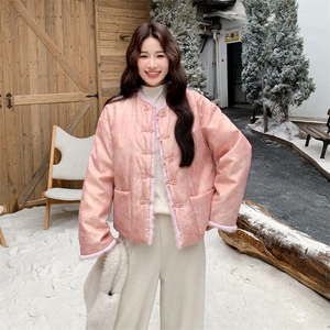 新品粉色水貂毛拼接新中式提花羽绒服H8353P295K428图片