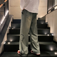 k1007-p55-控78M-5XL港风黄泥拉链高阶黑暗宽松大码牛仔裤，男装牛仔裤，星座116