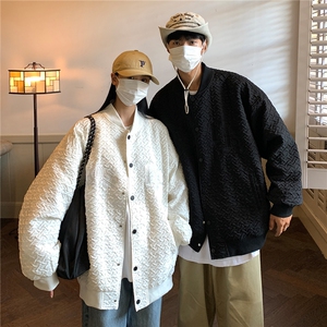 情侣装秋冬新款同色系夹棉加厚字母绣花棒球服外套D227 P118男类图片