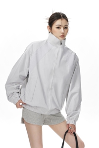 美式罗纹拼接袖子褶皱大码M-5XL教练夹克女JK78056P69控105图片