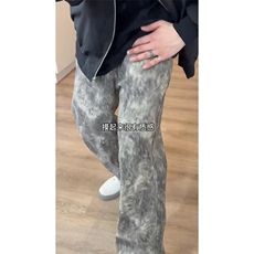 暗黑迷彩弯刀牛仔裤男款春秋扎染工装裤痞帅直筒微喇裤子K418，男装牛仔裤，星座1116A（原606A-3）