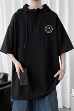 LD54224-P45连帽短袖t恤男大码胖子带帽五分袖中袖，男装T恤，电商A040