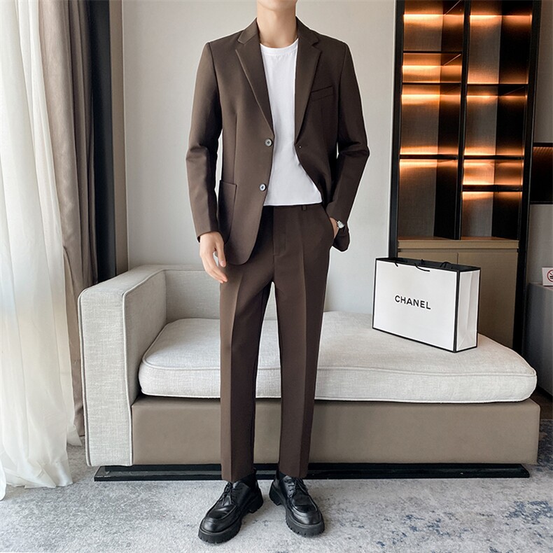 休闲小西装男士韩版修身潮流痞帅气三件套西服套装商务外套两件套,男装休闲套装,星座505-2（原电商A260-1)