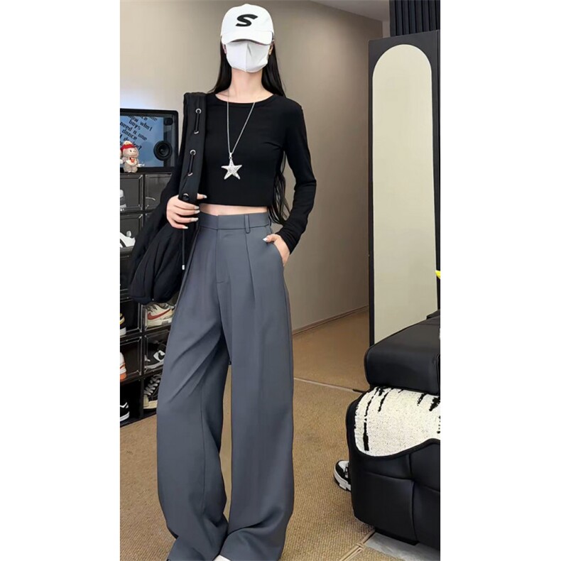 老钱风TR分褶A字阔腿垂感宽松西裤通勤直筒裤504-K253-特P35控68,男装西裤,星座504