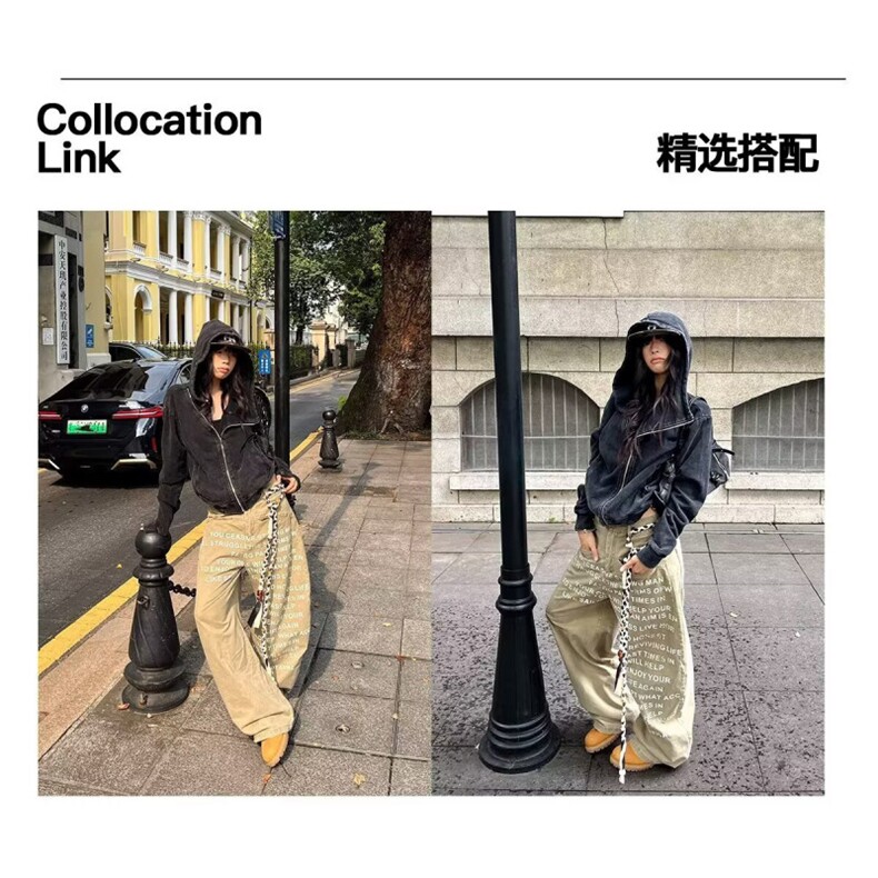 美式复古字母印花水洗做旧高街微喇牛仔裤男女直筒裤子,男装牛仔裤,四季星座505