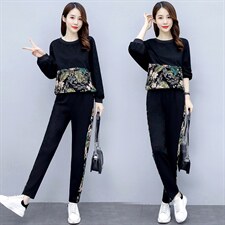 现货2024春装套装/套裙时尚印花舒适百搭运动风,女装套装/套裙,三木叶子