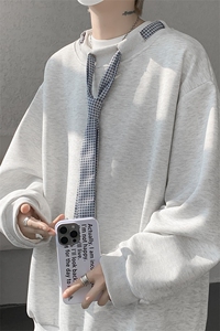 WY10160-特批50 控98 360g重磅格子拼接领带大码撞色个性卫衣男潮图片