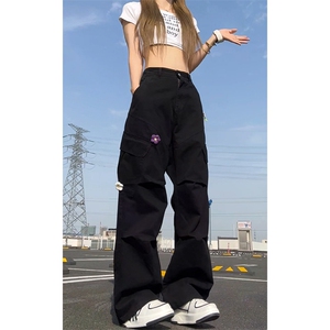 立体解构花朵装饰工装休闲裤男女潮牌宽松直筒长裤K8617-特价P70