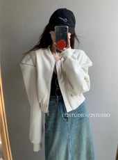 现货春季新款肩上拉链棒球服外套，其它，二分之一