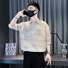 扎染印花七分袖衬衫男潮牌痞帅社会小伙店主风301C-CS24-P58控78，男装衬衫，星座301C（原B323）