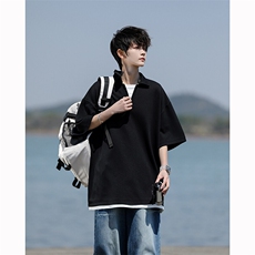 8XL-M假两件V领短袖t恤男夏翻领半袖宽松重磅华夫格大码DT001P40，男装T恤，电商B312