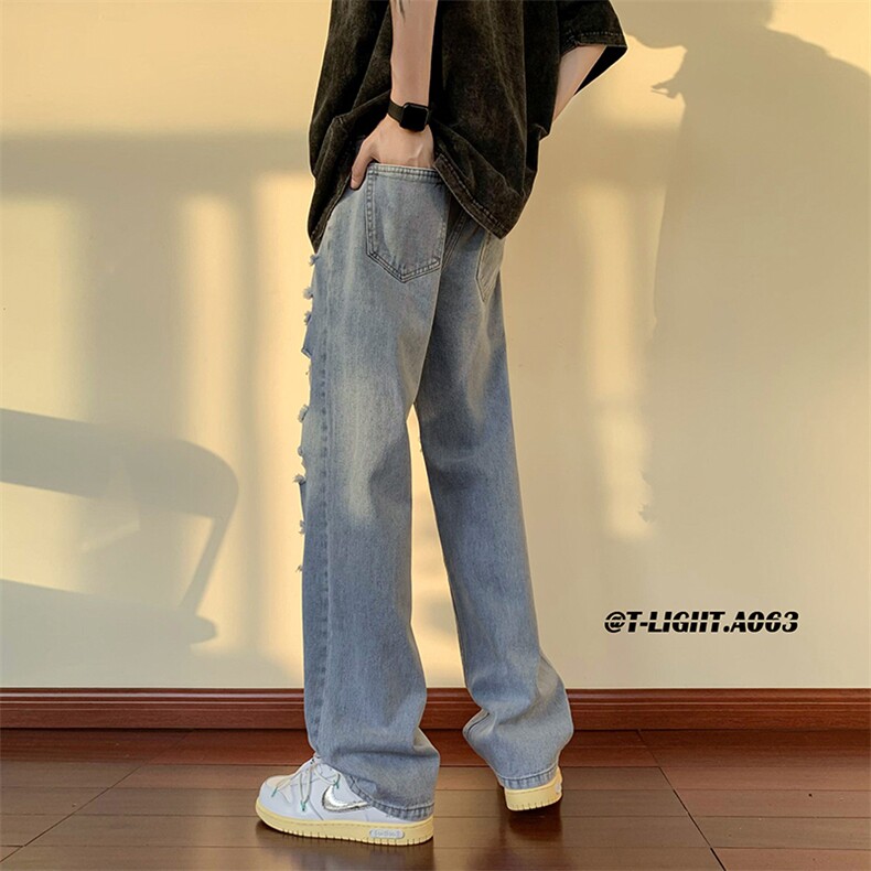 2026夏季美式高街破洞直筒牛仔裤货号K688P55,男装牛仔裤,电商A063