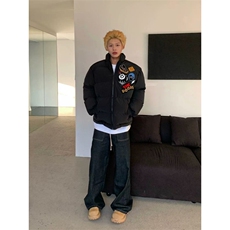 202新款加厚宽松立领棉服男冬季潮牌美式高街刺绣面包服外套，男装棉衣，四季星座505