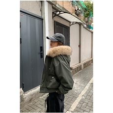 现货重磅boxy短款棉衣座山雕大毛毛领男女棉服水洗工装厚外套，男装棉衣，电商A486-1