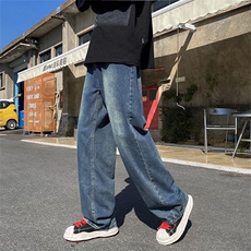 牛仔长裤男潮牌直筒宽松阔腿裤高街百搭坠感老爹裤子N01852-P40，男装牛仔裤，星座308B-1
