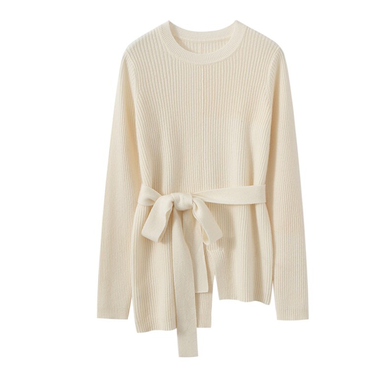 时髦气质~圆领不规则山羊绒衫女针织修身内搭打底衫套头时尚毛衣，女装针织衫/毛衣，艾森羊绒