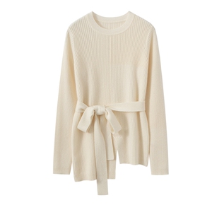 时髦气质~圆领不规则山羊绒衫女针织修身内搭打底衫套头时尚毛衣，女装针织衫/毛衣，艾森羊绒