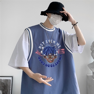 港风  纯棉夏季休闲宽松假两件螺纹短袖T恤男女潮 T6610 P40控58图片