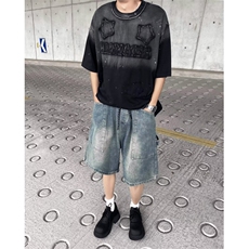 日系水洗牛仔短裤男款夏季宽松直筒中裤外穿五分裤子D3802，男装牛仔裤，星座1116A-1（原606A）