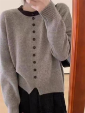 纯色开叉针织羊毛衫女秋冬新款长袖宽松打底衫，女装羊毛衫，思途羊绒