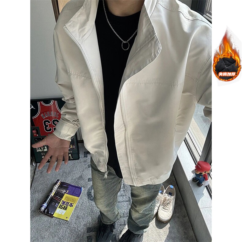佑麟cleanfit飞行员夹克男春秋浅灰色短款正肩外套美式高街棒球服图片