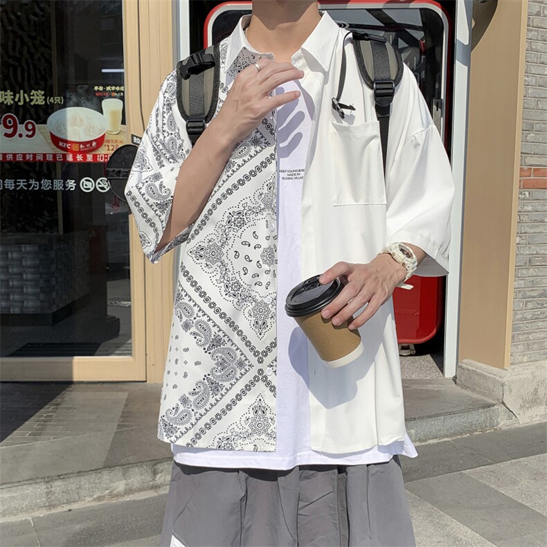 腰果花衬衫男短袖ins夏季薄款复古港风日系外套韩版衬衣W961-P28,男装衬衫,星座512-2