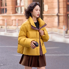 现货黄色撞色羽绒服女2025冬季新款小个子冬装外套150，女装羽绒服，梦懿尔