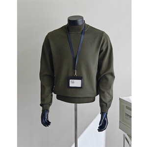 盗图假模老钱风半高领针织衫男纯色打底衫831/P38特控69卷后图片